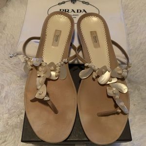PRADA Pearl Shell Strap Sandal 7.5 Made in Italy